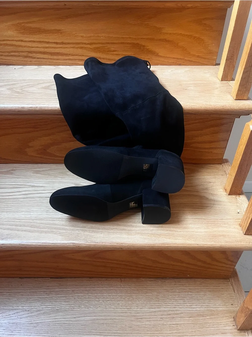 Stuart Weitzman Black Suede Over-the-Knee Block Heel Boots